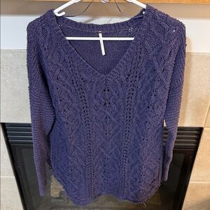 Free People Deep Purple V-Neck Sweater